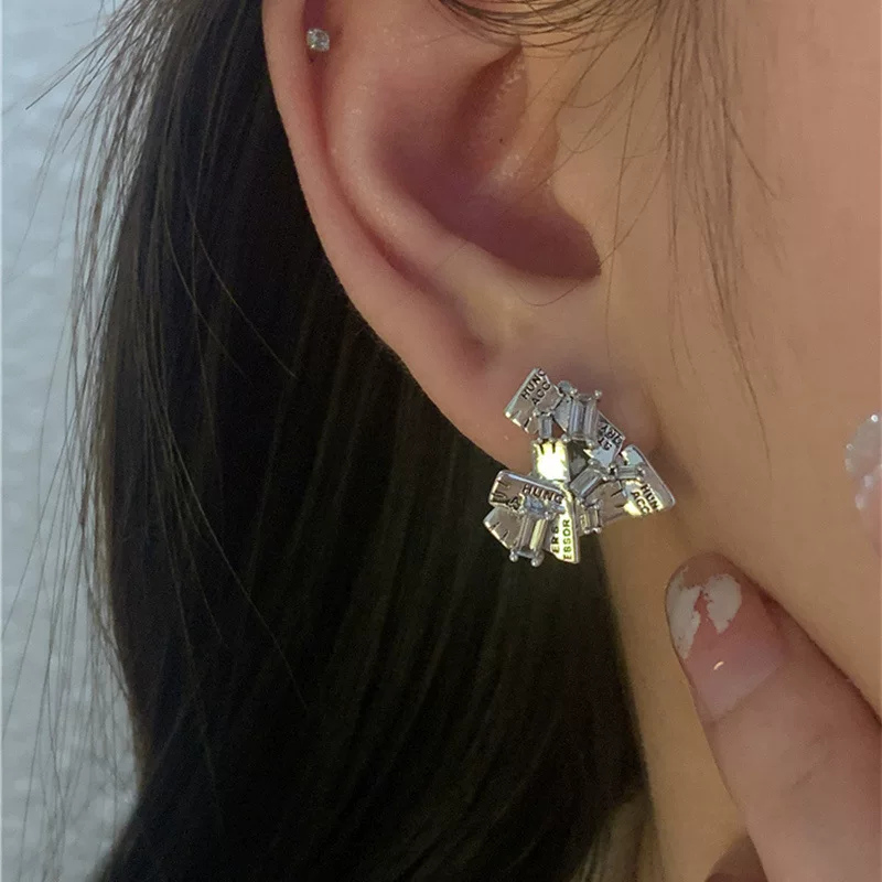 Retro earrings with letters, high-quality style, 925 sample silver