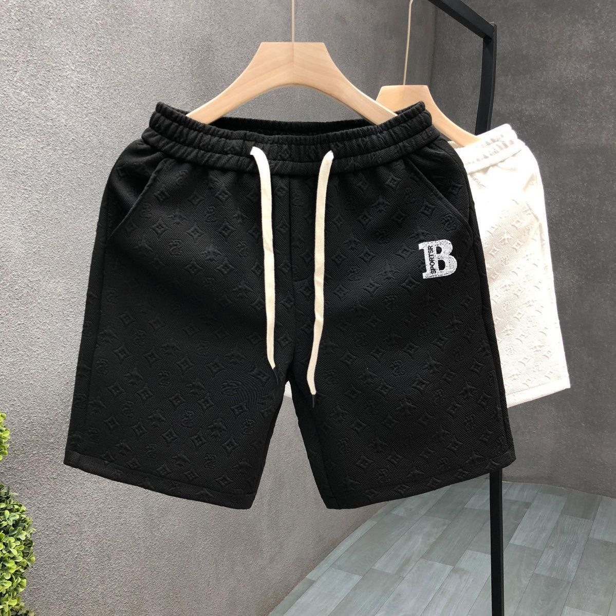 Men's High-End Summer Casual Shorts Trendy Brand Affordable Luxury For Beach Sports And Running Mid Waist Loose Fit Drawstring_viptrois.com