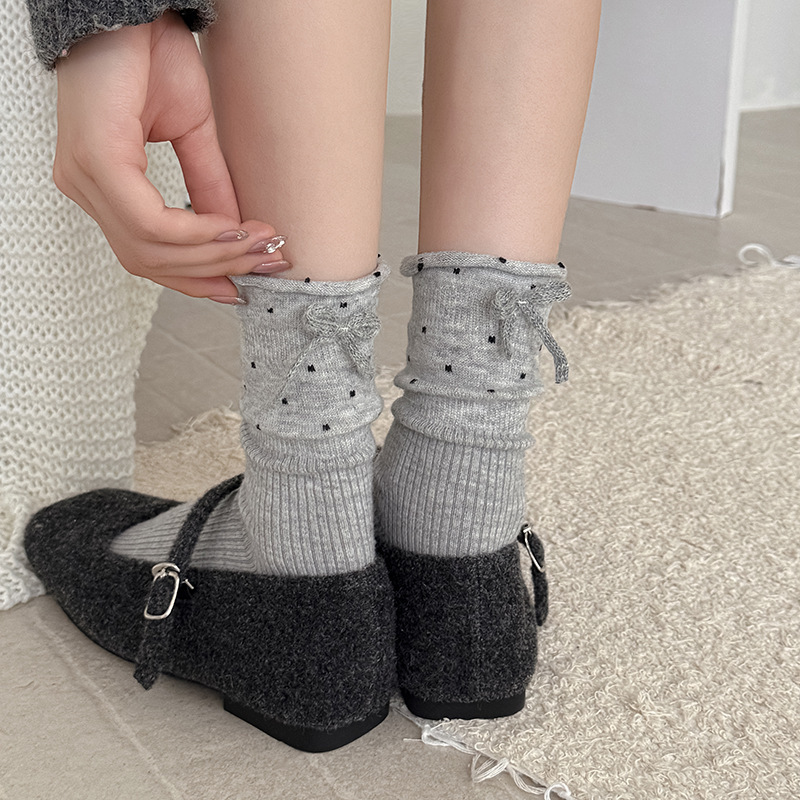 加厚保暖蝴蝶结袜子女中筒袜秋冬款暖云绒加绒ins潮日系长堆堆袜|undefined