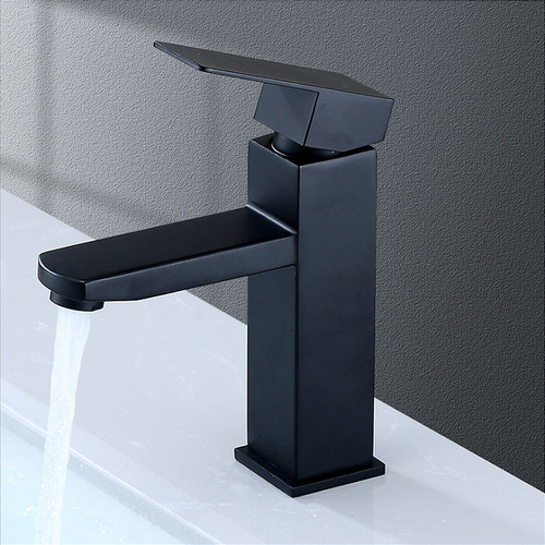 Stainless steel black wash basin faucet hot and cold European style painted bathroom square height single hole basin faucet
