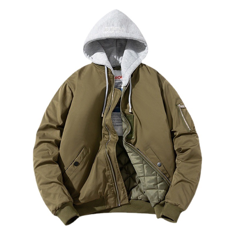 Chaqueta de béisbol para hombre, invierno 2024, nueva chaqueta acolchada de algodón estilo callejero americano con logotipo personalizable, chaqueta de vuelo de color sólido para hombre