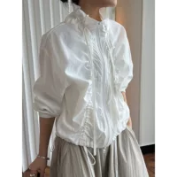 Lu Fu Spring новый корейский INS дизайн чувствует боковые шнурки складки солнцезащитный крем куртка тонкий дышащий куртка женский