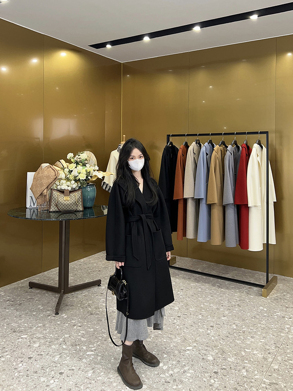 水の波紋の両面のカシミヤのコートの女性の長いタイプの秋冬の長袖のコートの級感の気質は両面を結び付けます。|undefined