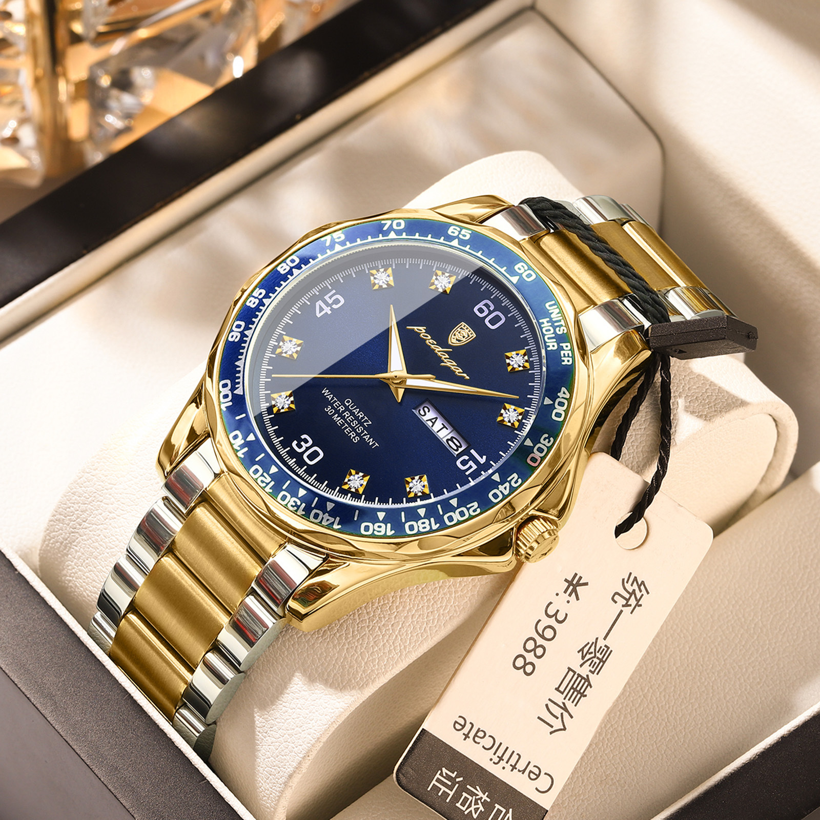 Reloj de lujo para hombre de la marca suiza nuevo reloj de cuarzo con cinturón de acero impermeable en vivo