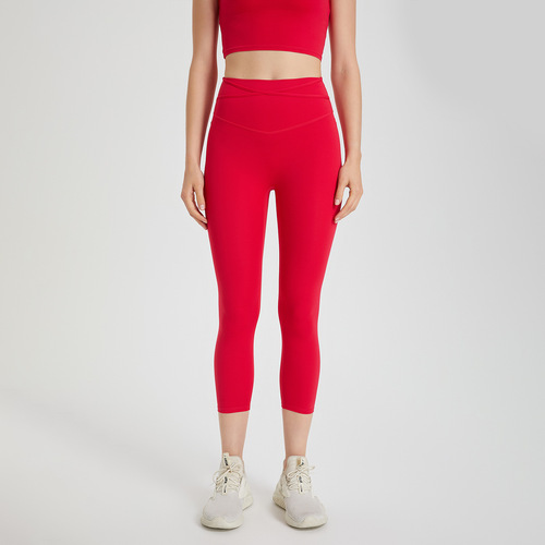 European and American one-piece waist-cinching naked-feel stretch yoga pants without awkward lines running sports quick-drying fitness pants cropped pants