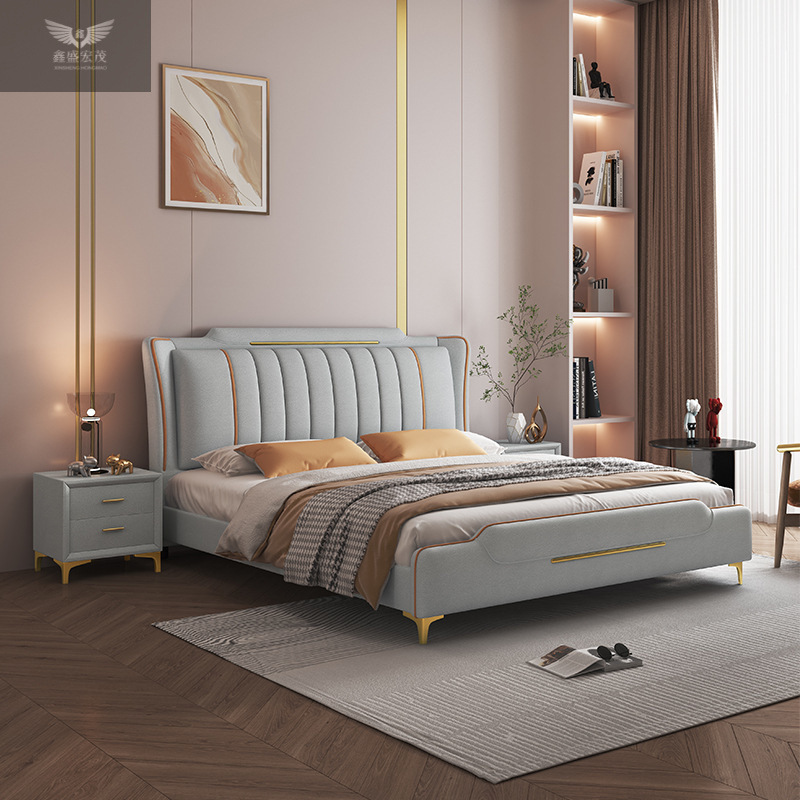 Camas dobles modernas y sencillas, cama de matrimonio, cama de cuero de aire, cama principal de 1.5m, cama de tela de tecnología sin lavado de 1.8m.