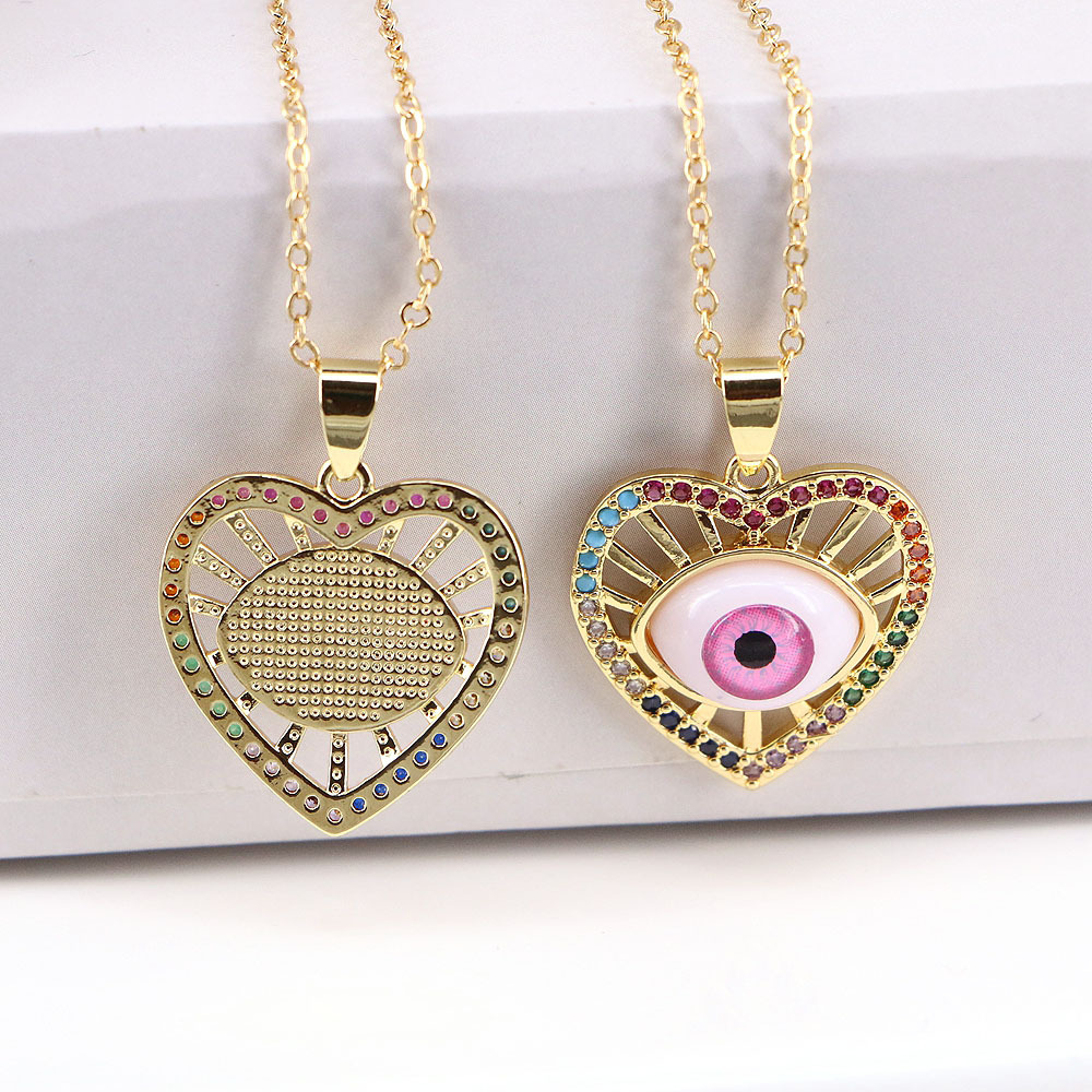 New Devil's Eyes Heart-shaped Pendant Copper Micro-inlaid Zircon Necklace Wholesale display picture 3