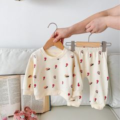 New baby set clothes for spring and autumn, for girls, printed fruit hoodie for boys, cartoon style hoodie, autumn outfit
