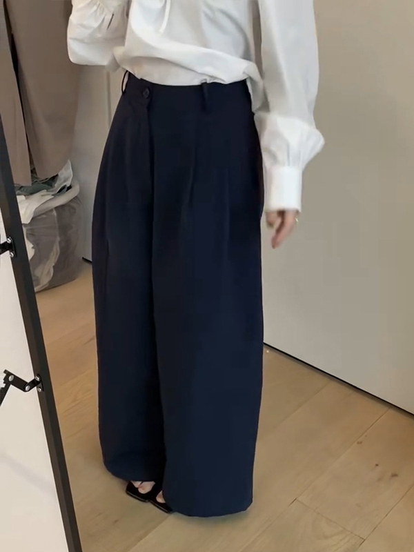 今年流行藏蓝色西装裤2025秋季新款梨型身材宽松遮肉阔腿裤百搭|undefined