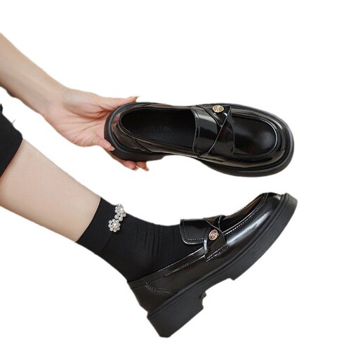 Women's Soft Sole Loafers 2024 Spring New Fashion Small Coin Single Shoes British Thick Sole One-Piece Leather Shoes