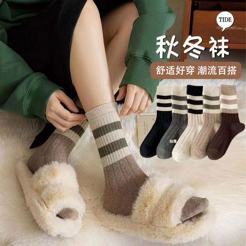 【工場直売】秋冬新作靴下女性韓国版蝶結び女性中筒百合積山靴下卸売り