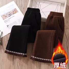 女童裤子冬款加绒加厚保暖黑咖色洋气中大童冬天一体绒喇叭裤潮牌