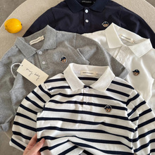 儿童polo衫男童秋季新款中小童条纹上衣潮流宝宝小熊打底衫女洋气