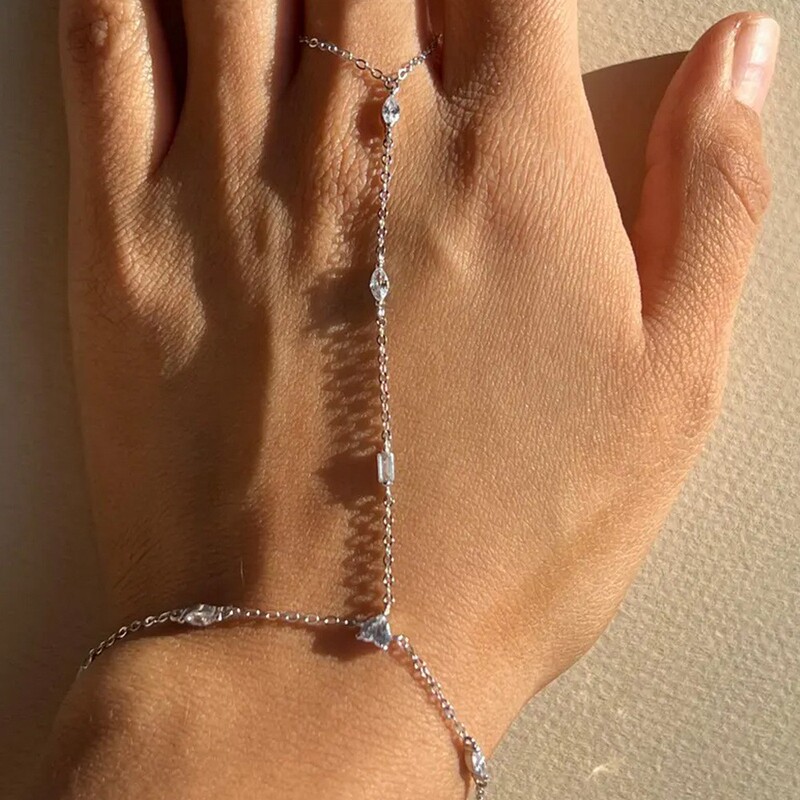 欧美热销爱心连指手链百搭水钻手链简约手饰女款 Bracelet|undefined