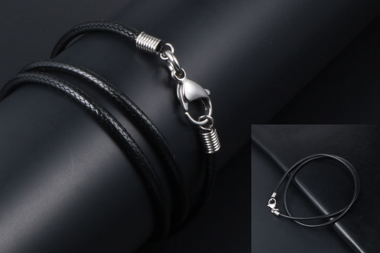 simple titanium steel buckle black braided linen wax rope necklace