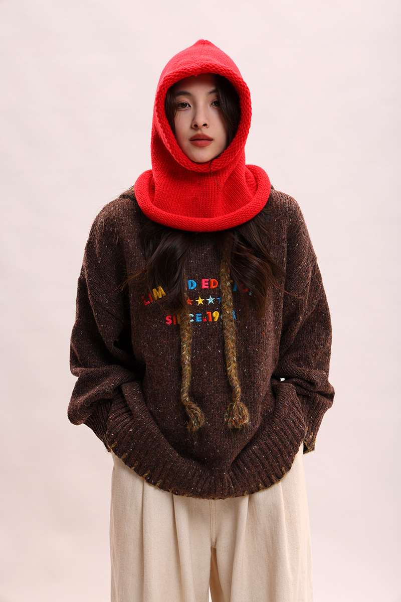 Cagoule coréenne pour enfants, couleur unie, col chaud, protection des oreilles, bonnet tricoté pour couple, pour hommes_voghion.com