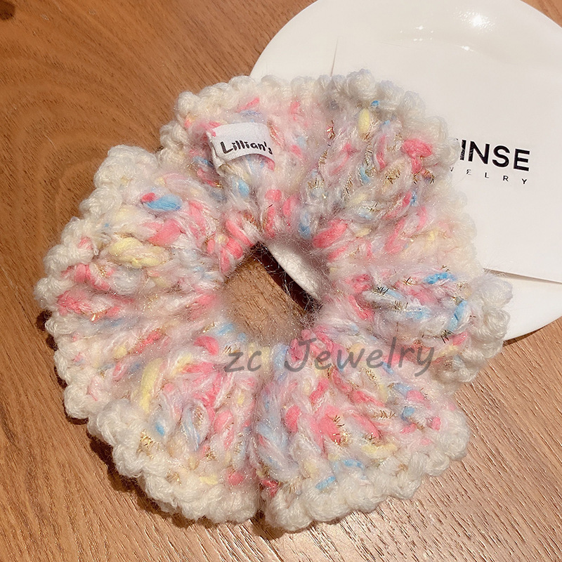 Rosa coreana ~ Corazón de la niña tejido a mano de lana collar dulce y fresco anillo de cabello simple adornos para el cabello