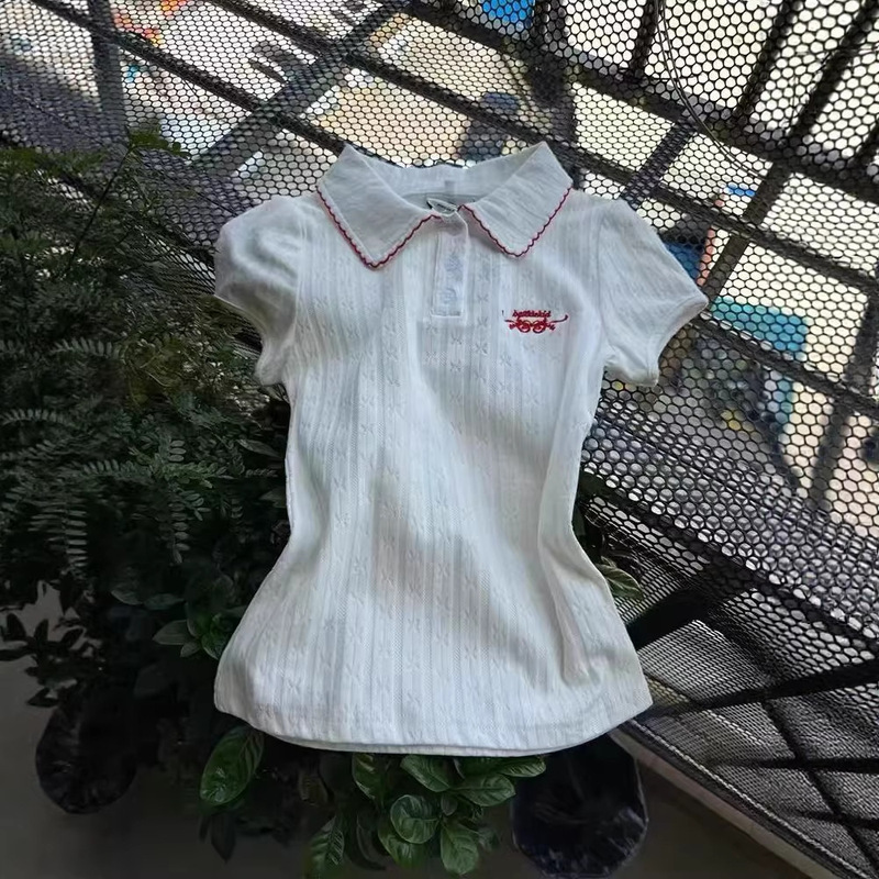 Korean-style sweet and spicy polo shirt, short-sleeved t-shirt for women, summer 2026 new model, regular shoulder, short, slim-fit, unique and beautiful top Korean-style sweet and spicy polo shirt, short-sleeved t-shirt for women, summer 2026 new model, regular shoulder, short, slim-fit, unique and beautiful top