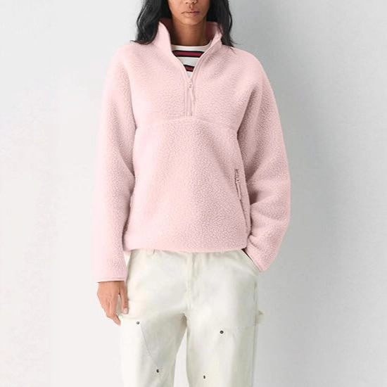 European and American Cross-Border Women's Clothing Amazon New Women's Fashion Stylish Zipper Pullover Lamb Wool Sweatshirt Top for Women