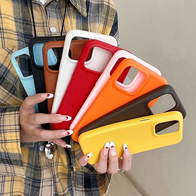 Leather Pattern for Apple 16PROMAX Simple Solid Color Phone Case iphone12/15 Drop-Resistant TPU Protective Case