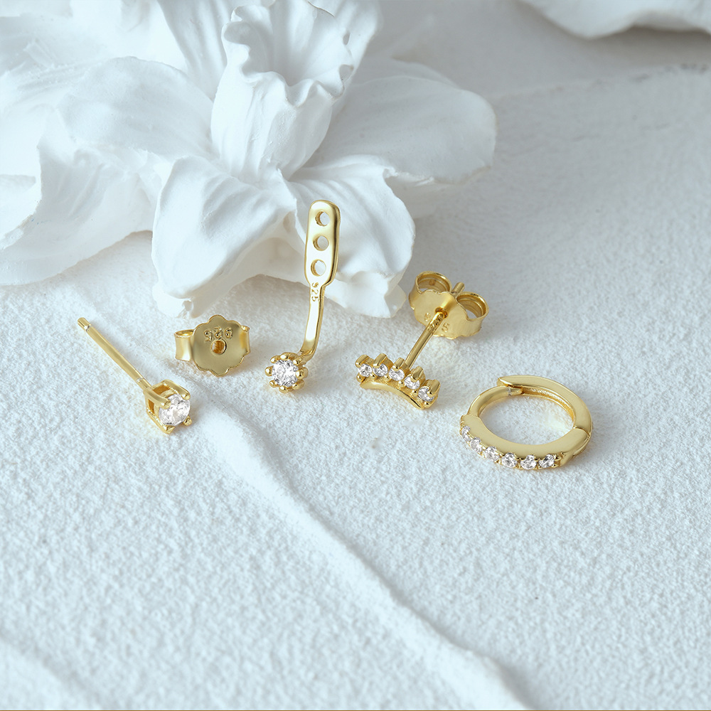 4g Weight Zircon Inlay Material Earrings Classification 3 Pieces Set Quantity Daily Occasion 925 Sterling Silver Material Geometric Pattern Women's Gender Plating, Inlay Design Simple Style Style 3 Pieces Set 925 Sterling Silver Zircon Geometric Earrings 73