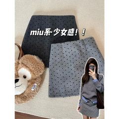 灰色波点半身裙女miu系短裙包臀a字半裙miu里miu气穿搭短款裙子秋
