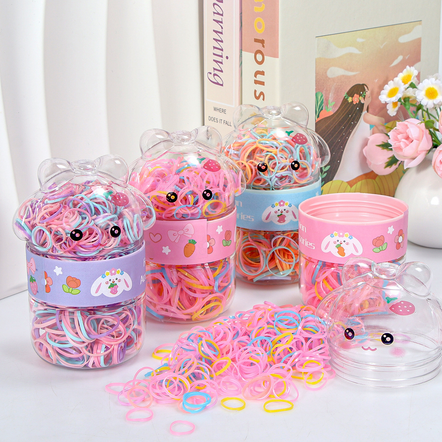 Banda de goma negra para niños, alto valor elástico, duradero, lazo para el cabello, no daña el cabello, anillo para el cabello de goma, accesorios para la cuerda para la cabeza, puesto