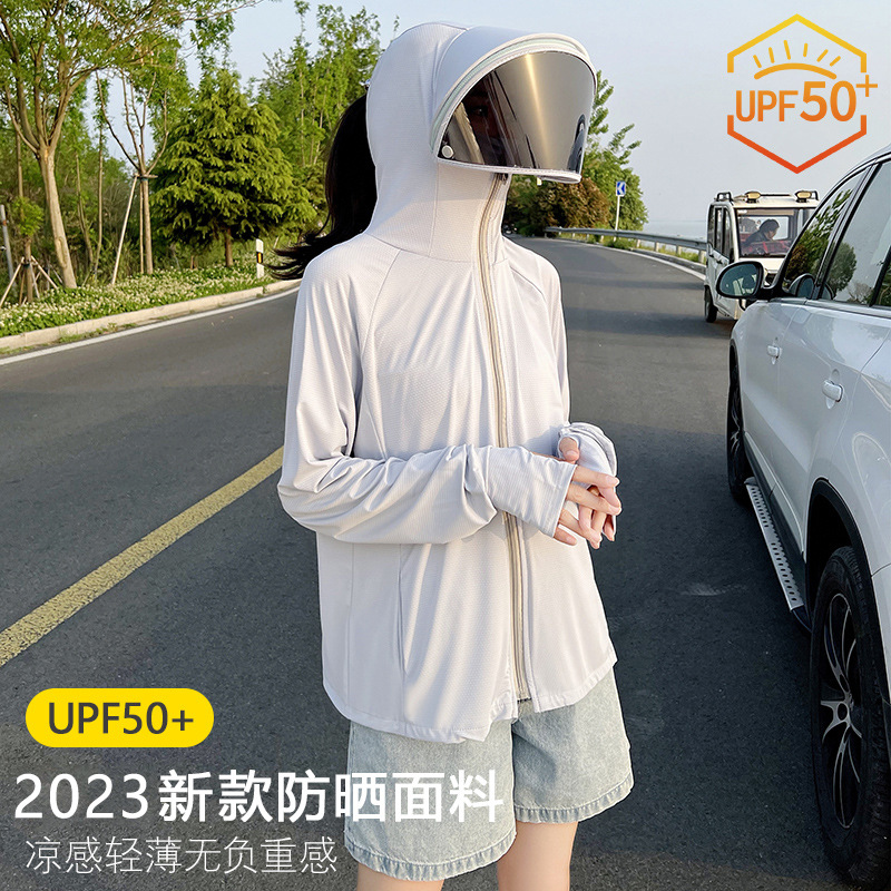 Women's sun protection clothing, hat and face mask integrated, 2026 new summer style, ice silk, UV protection, detachable large brim, suitable for cycling.
