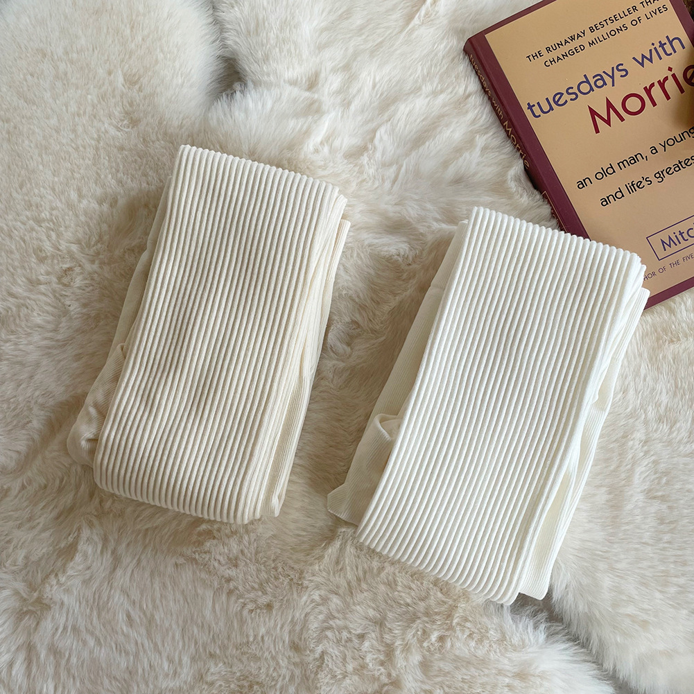 Autumn and Winter Milk White Thick Striped Roman Pattern Slimming Vertical Striped Combed Cotton Simple Versatile Base Pantyhose Socks