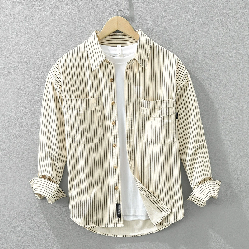 2024 Весенняя японская ретро-сшитая рубашка с длинными рукавами мужская дикая повседневная свободная куртка