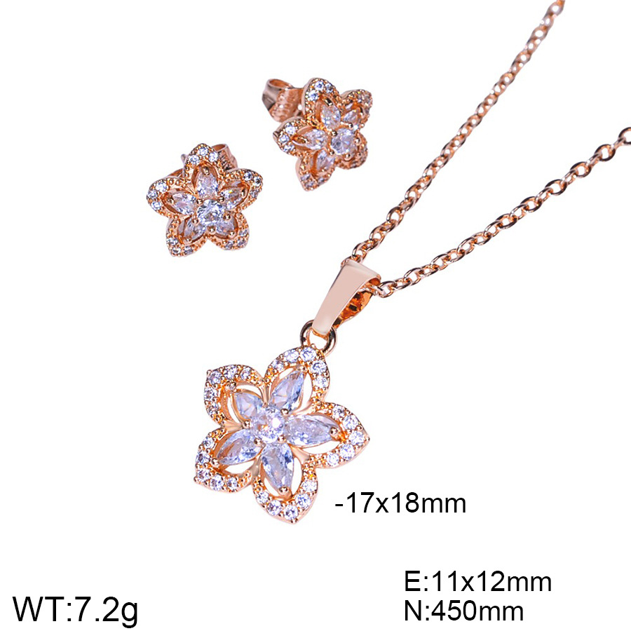 2024 diseño de flores de moda transfronteriza aretes de bronce de diamante collar conjunto de joyería aretes de joyería colgante