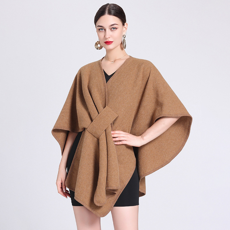 901 # European and American Autumn and Winter New Fashion Shawl Cloak Outer Cape Large Size Knitted Cardigan Loose Outwear for Women