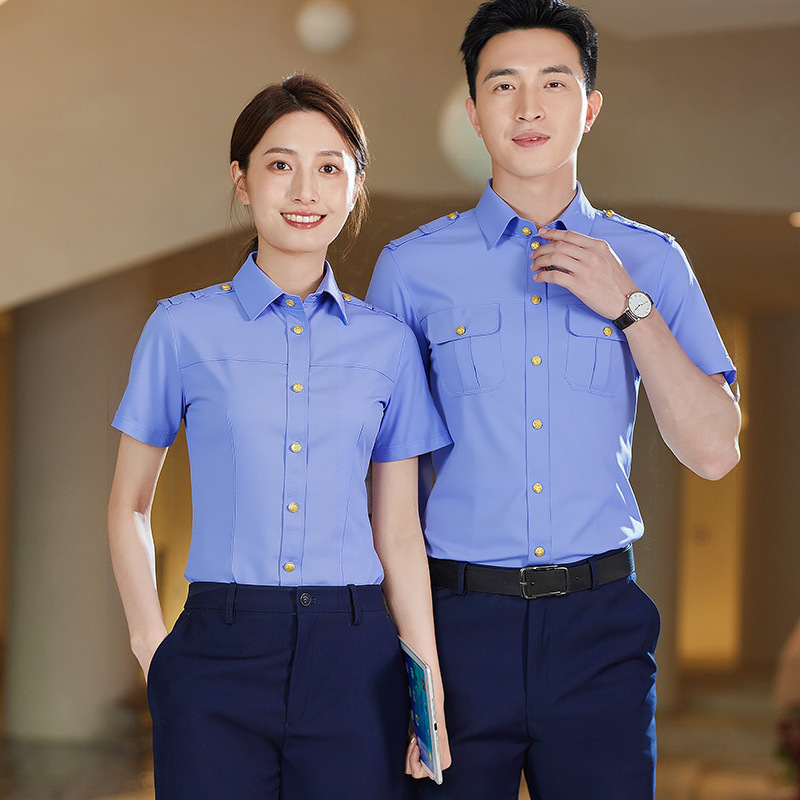 Railway uniform long and short sleeve blue shirt, staff workwear, railway school clothing, unisex, wholesale from manufacturer Railway uniform long and short sleeve blue shirt, staff workwear, railway school clothing, unisex, wholesale from manufacturer