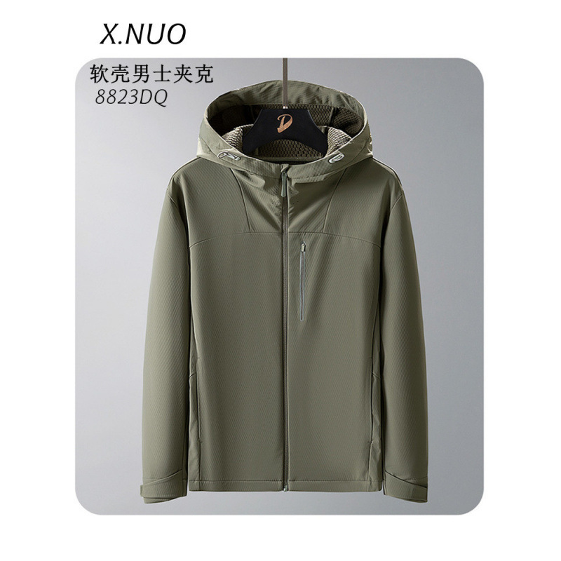 Outdoor Softshell Jacket for Men, Autumn and Winter Windproof Mountaineering Sports Coat, Durable Plus-Size Hooded Windbreaker