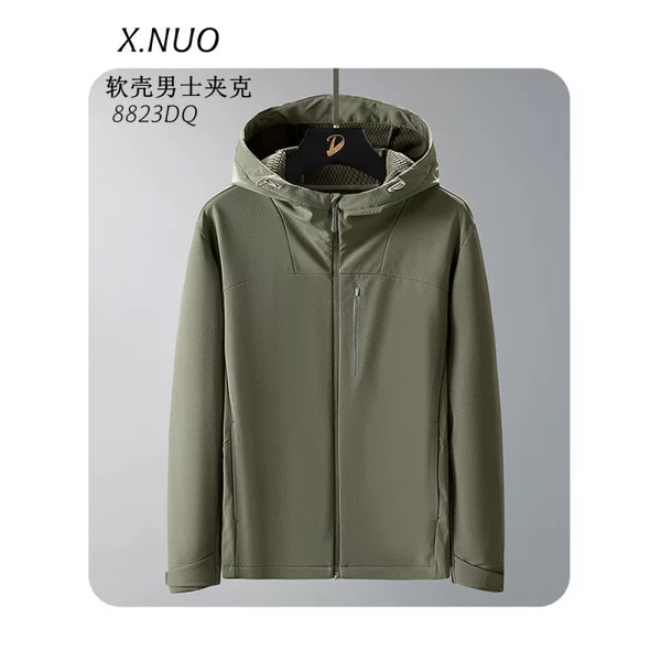 Outdoor Softshell Jacket for Men, Autumn and Winter Windproof Mountaineering Sports Coat, Durable Plus-Size Hooded Windbreaker