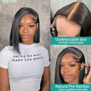 13*4 Front Lace Real Hair Wig Bob Amazon Cross-Border Popular Real Wig Wig Long Straight Hair