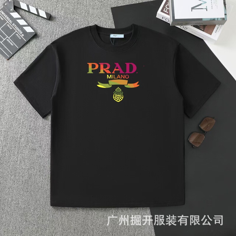 クロスボーダー 2025 夏のトレンドブランド P ファミリー新レタープリントラウンドネック Tシャツカジュアルファッショントレンド半袖男性と女性|undefined
