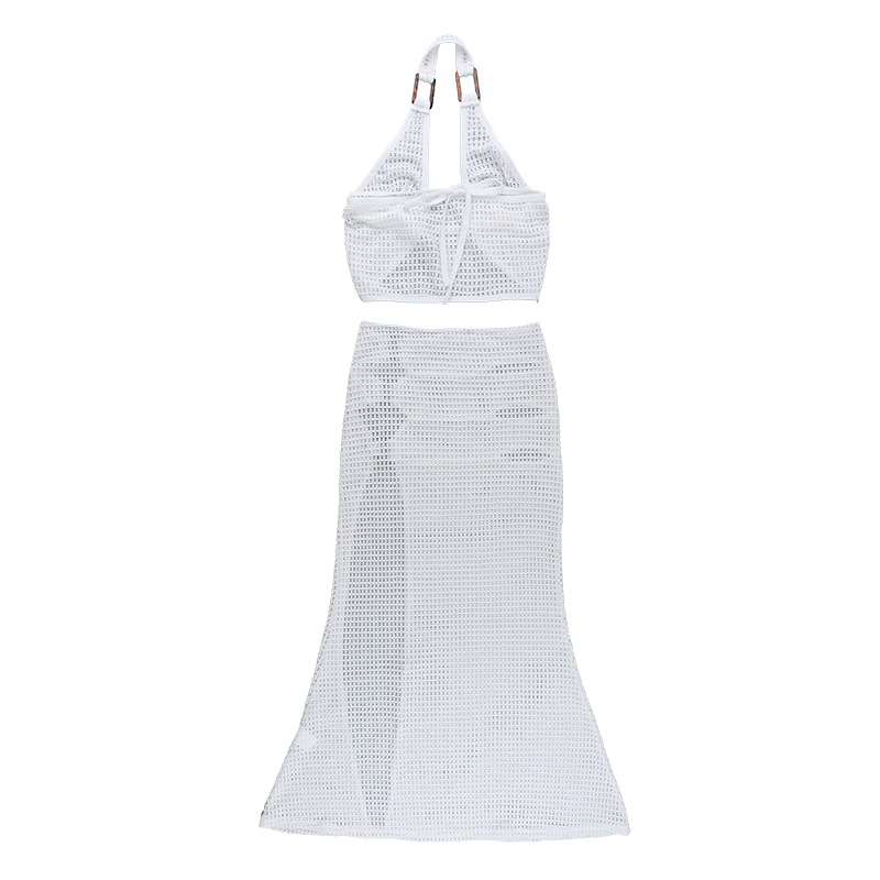 Autumn Knitted Halter Sexy Top Holiday Sexy Slim Fit Sheath Skirt Set Women