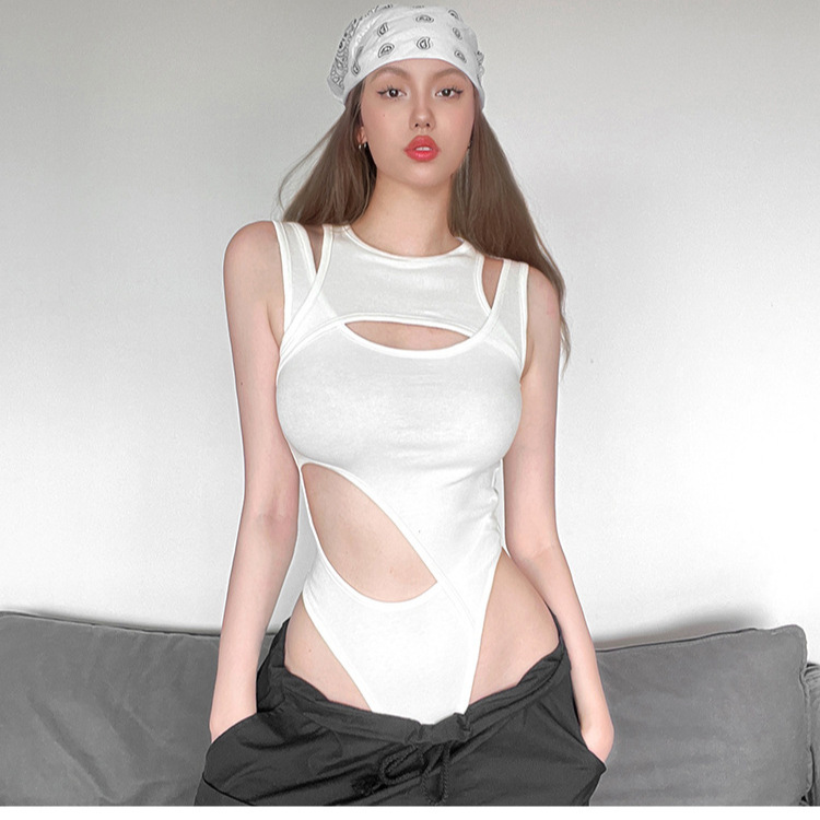 European and American Style Designer Niche Jumpsuit Women's Cut Out Sexy Bottoming Vest Top Summer
