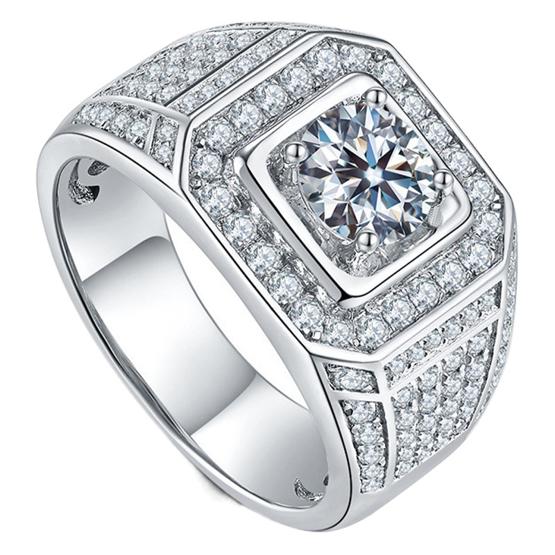 New imported moissanite group inlaid full diamond men's ring luxury elegant classic starry ring 5 karat