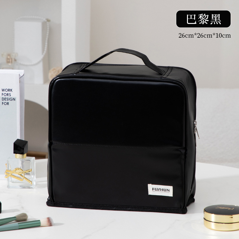 2025年新型PU化粧ポーチ 大容量 ハンドバッグ型 持ち運び便利 旅行必需品 分割式ペンケース 洗面用具入れ