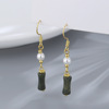 Bamboo small design earrings jade from pearl, trend of season, high-quality style, 2024 years