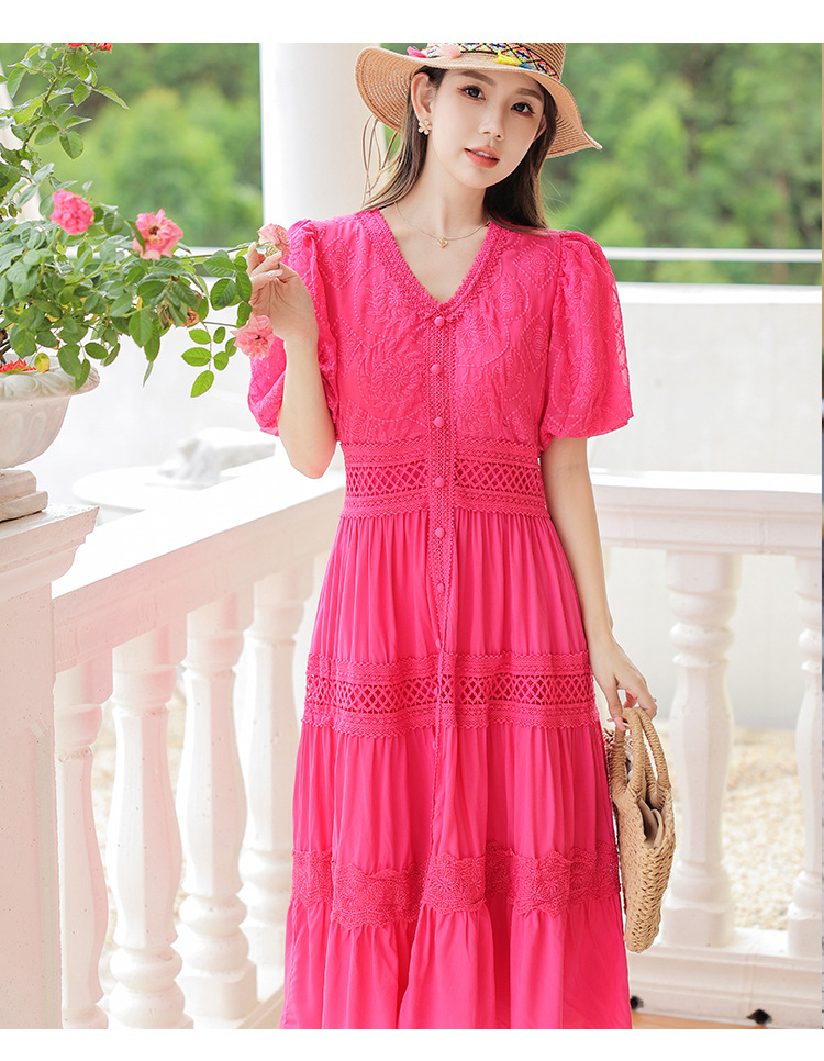 F6301 940K VÁY ĐẦM LIỀN THÂN NỮ SHETDT TAY PHỒNG MÙA HÈ THÊU HỌA TIẾT HOA THỜI TRANG NỮ G03 SẢN PHẨM MỚI