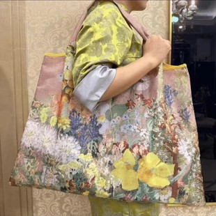 Pink Flower Large Capacity Portable Shopping Bag Vegetable Shopping Bag Foldable Environmental Protection Travel Portable Supermarket