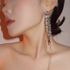 新しいニッチデザイン小麦の葉の細いチェーンタッセルイヤリングファッショナブルな誇張された個性のイヤリング女性用ロングイヤリング