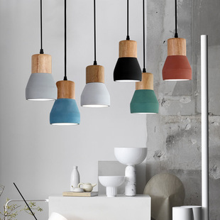 Country Restaurant Chandelier Simple Modern Personality Creative Retro Solid Wood Head Cement Lamps Three Single Head Classical