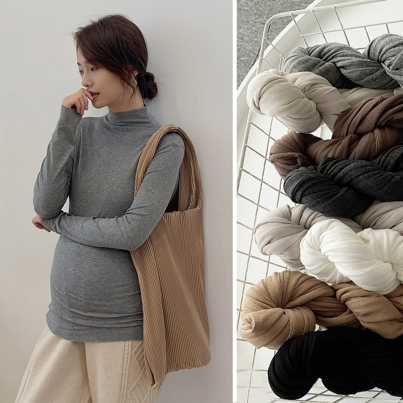Pregnant women bottoming shirt autumn and winter half high collar slim bottoming long sleeve autumn fashion solid color pregnant women plus size coat wholesale Pregnant women bottoming shirt autumn and winter half high collar slim bottoming long sleeve autumn fashion solid color pregnant women plus size coat wholesale