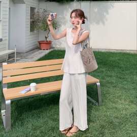 设计感毛边背心阔腿裤套装女夏季2026新款显韩系瘦休闲两件套穿搭