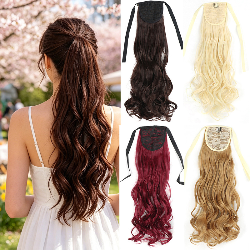 Tie-On Self-Winding Ponytail Foreign Trade Wig, Large Wave Self-Winding Long Curly Hair Wholesale Wig Ponytail Hongyi Tie-On Self-Winding Ponytail Foreign Trade Wig, Large Wave Self-Winding Long Curly Hair Wholesale Wig Ponytail Hongyi