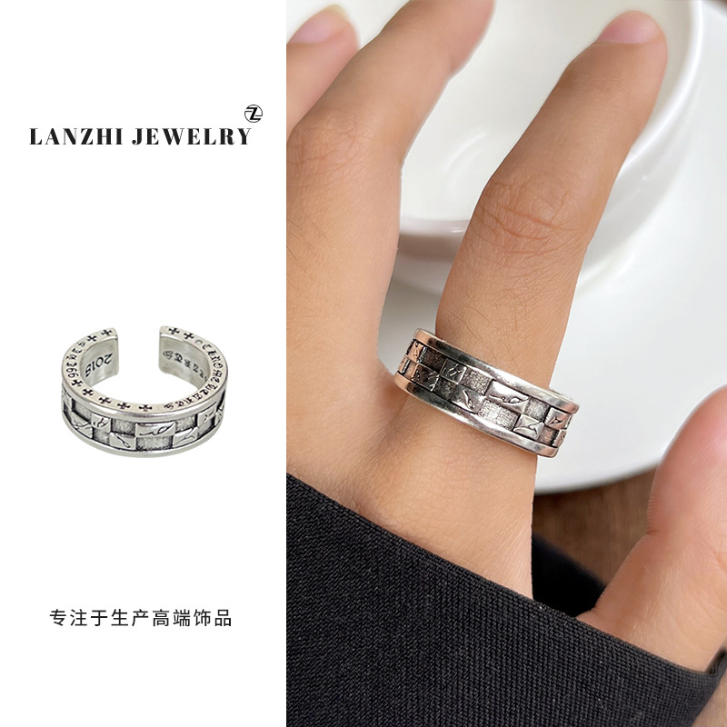 Lan Zhi 925 anillo de plata esterlina personalidad punk exagerado diseño joyería hip hop anillo abierto no desvanecimiento nicho